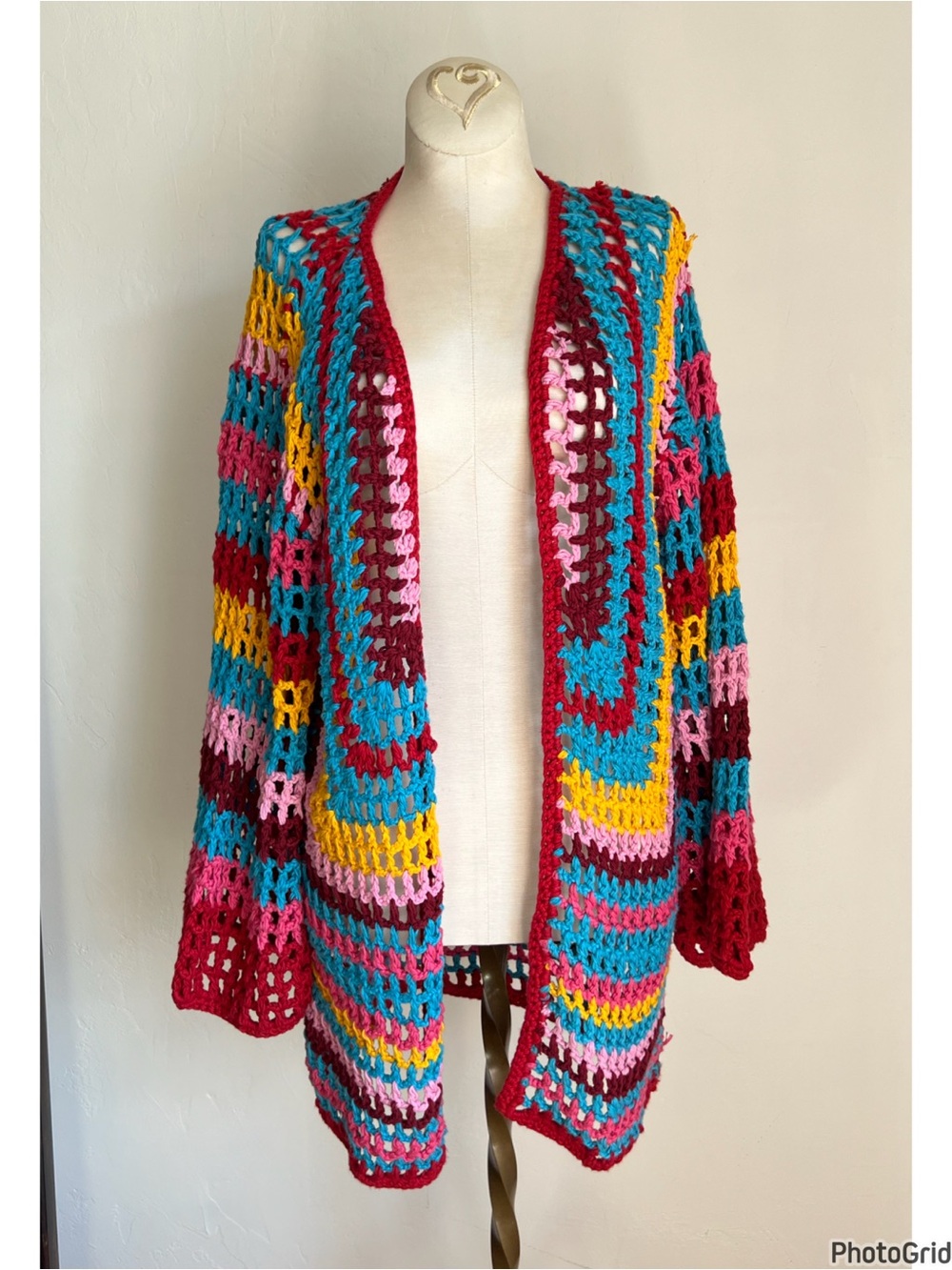 Farm Rio Colorblock Crochet Cardigan Small - Picture 2 of 6